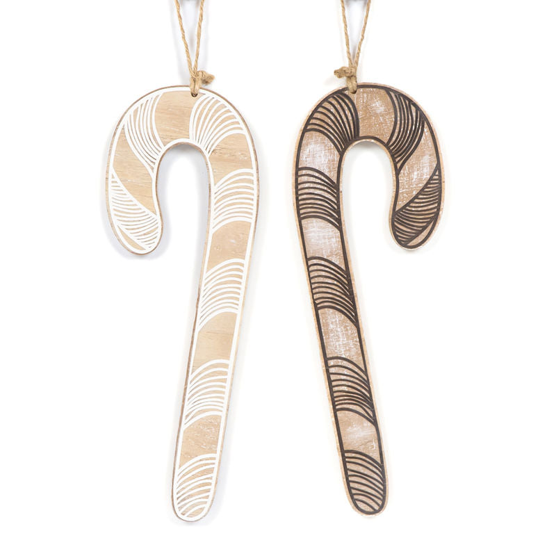 Wood Ornament (Candy Cane) Natural/White/Black +  Badams   