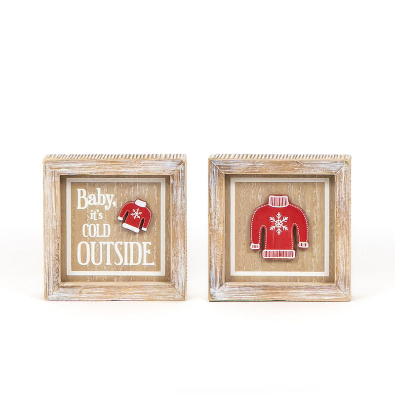 Reversible Wood Framed Sign (Baby/Sweater) Natural/White/Red -  Badams   