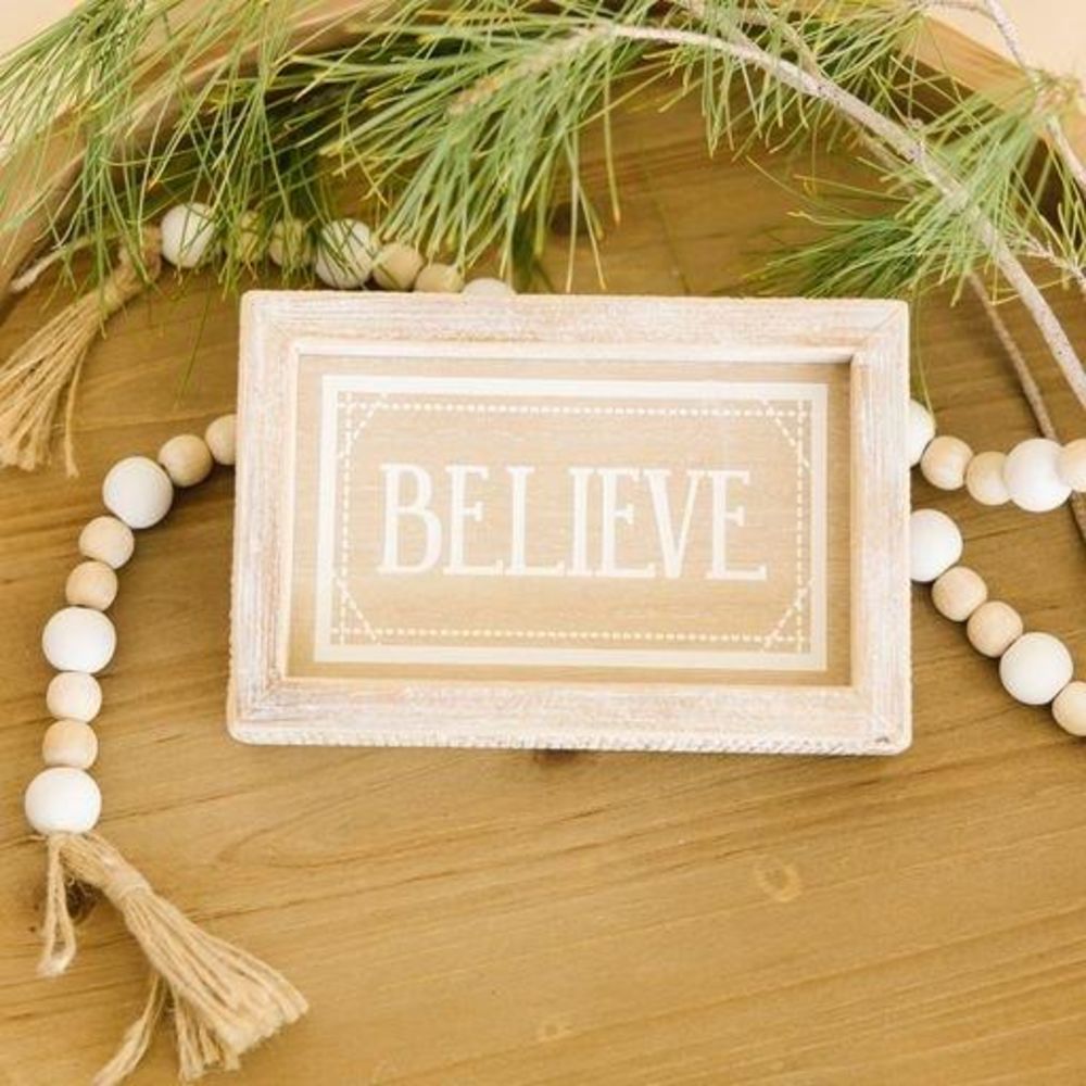 Reversible Wood Framed Sign (Believe/You) Natural/White/Black Adams Christmas Adams & Co.   