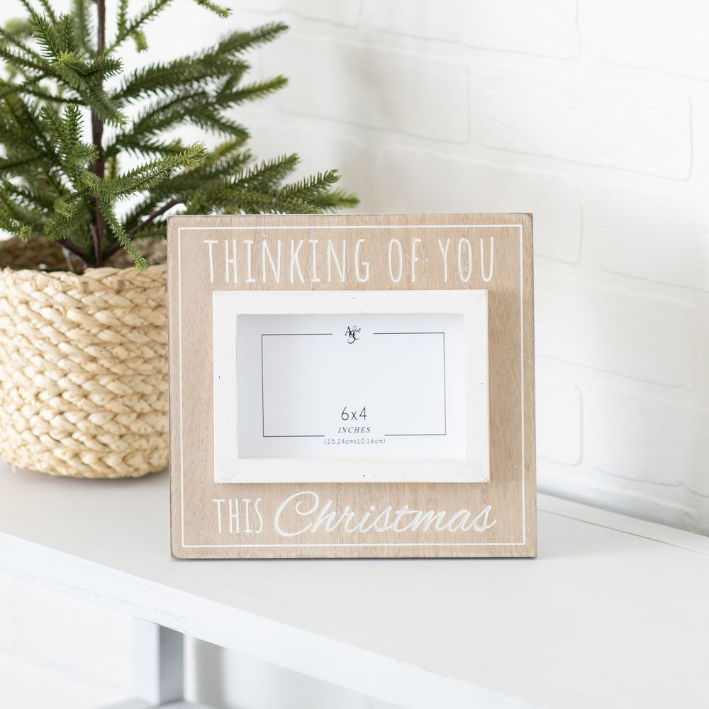 Wood Photo Frame (Thinking You) Natural/White Adams Christmas Adams & Co.   