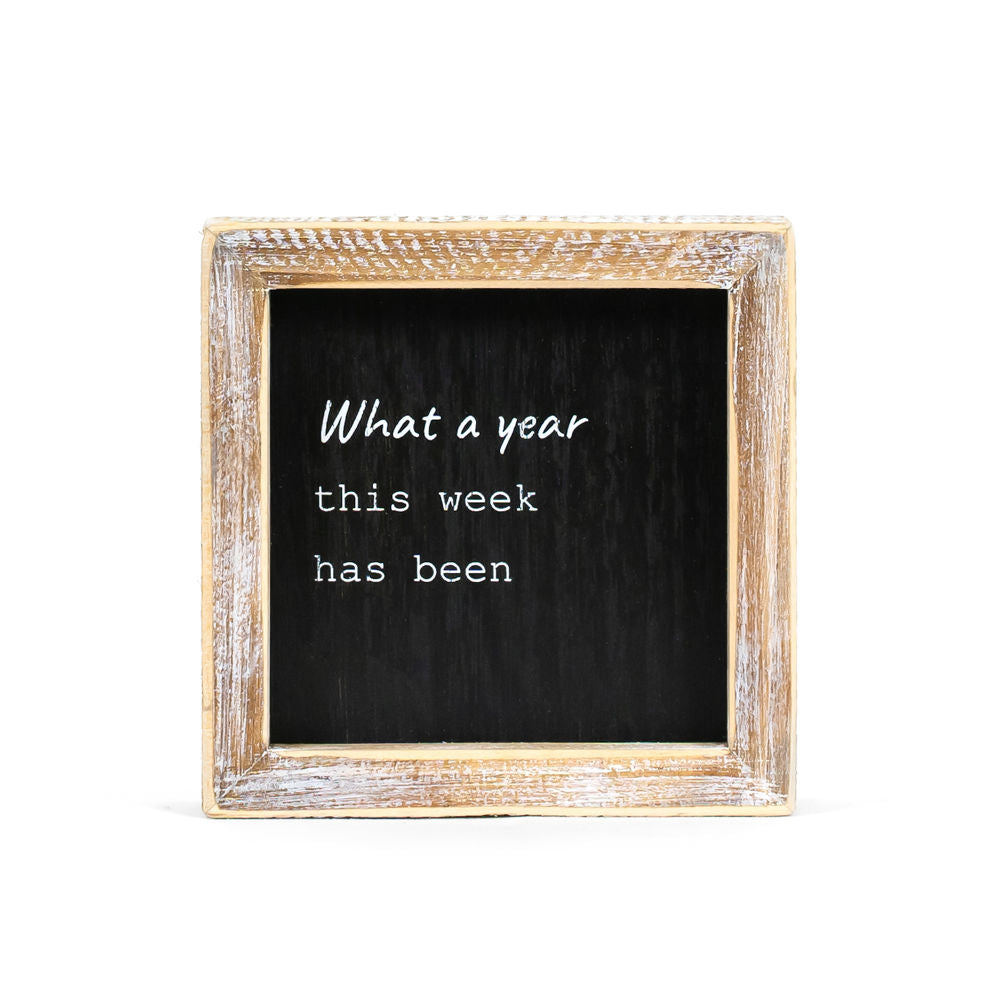 Reversible Wood Framed Sign (What A Year/Staying At Home) Black/White Adams Everyday Adams & Co.   