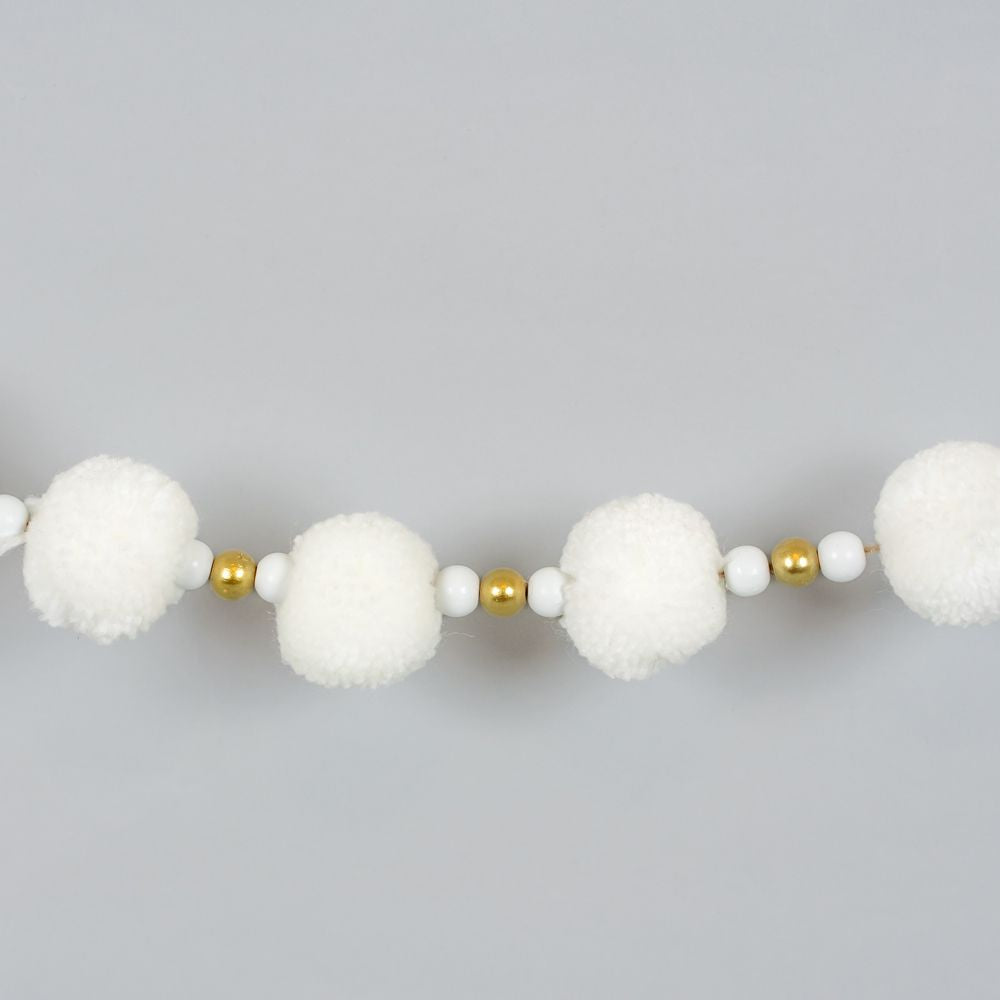 Wood Bead Pom Pom Garland, Wh/Gd Adams Christmas Adams & Co.   