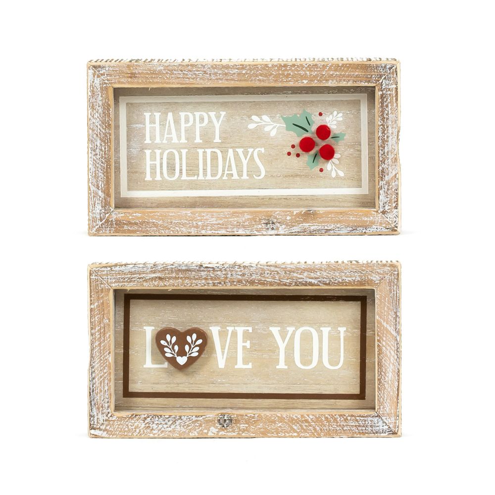 Reversible Wood Frame Sign (Happy/Love) Adams Christmas Adams & Co.   