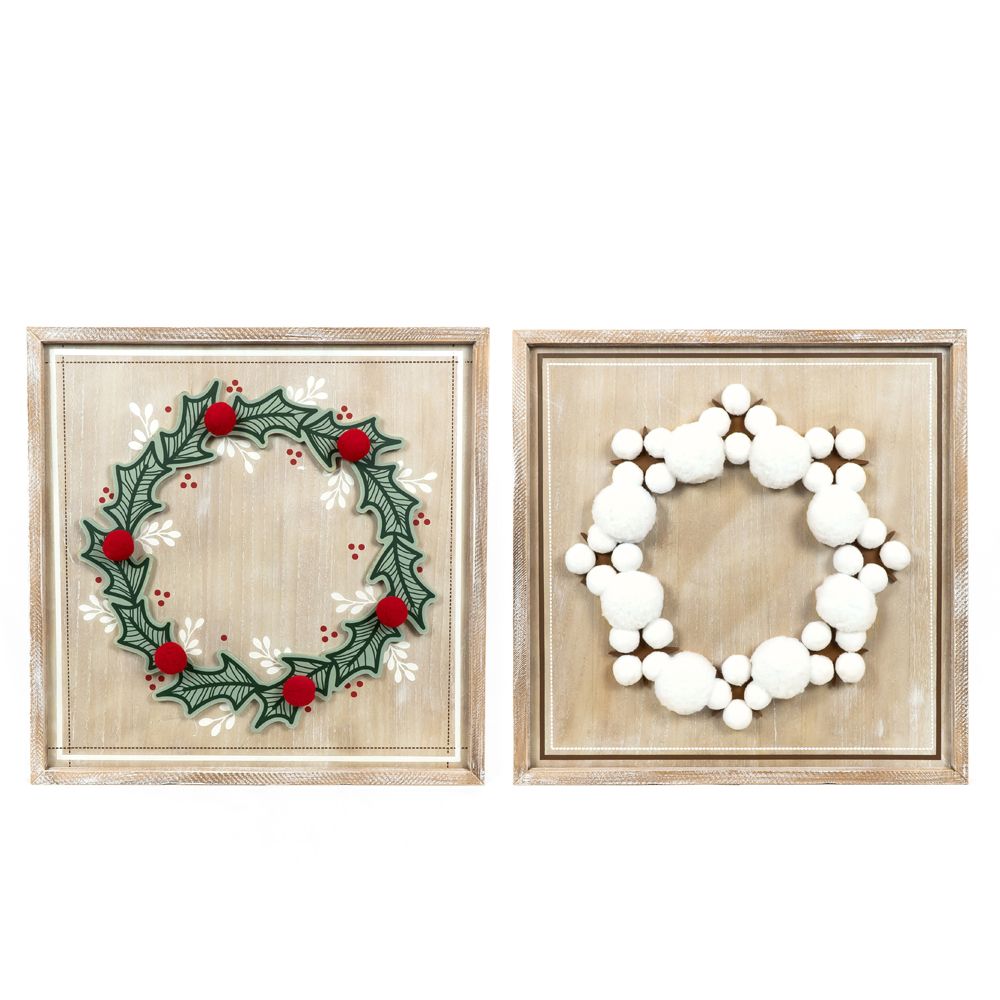 Reversible Wood Frame Sign (Wreaths) Adams Christmas Adams & Co.   