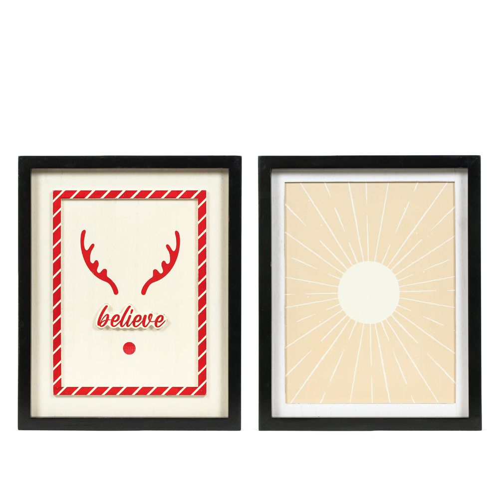 Reversible Wood Frame Sign (Believe/Sun) Adams Christmas Adams & Co.   