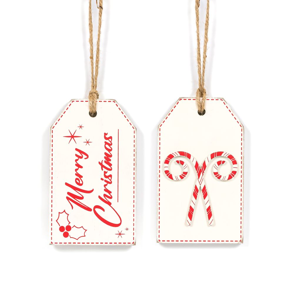 Reversible Wood Tag (Merry/Candy) Rd/Wh Adams Christmas Adams & Co.   