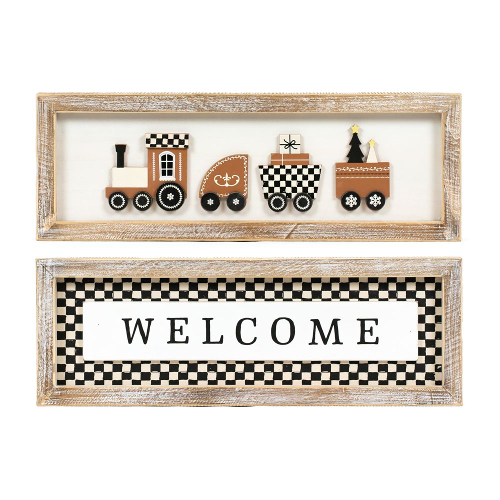 Reversible Wood Frame Sign (Train/Welcome) Adams Christmas Adams & Co.   