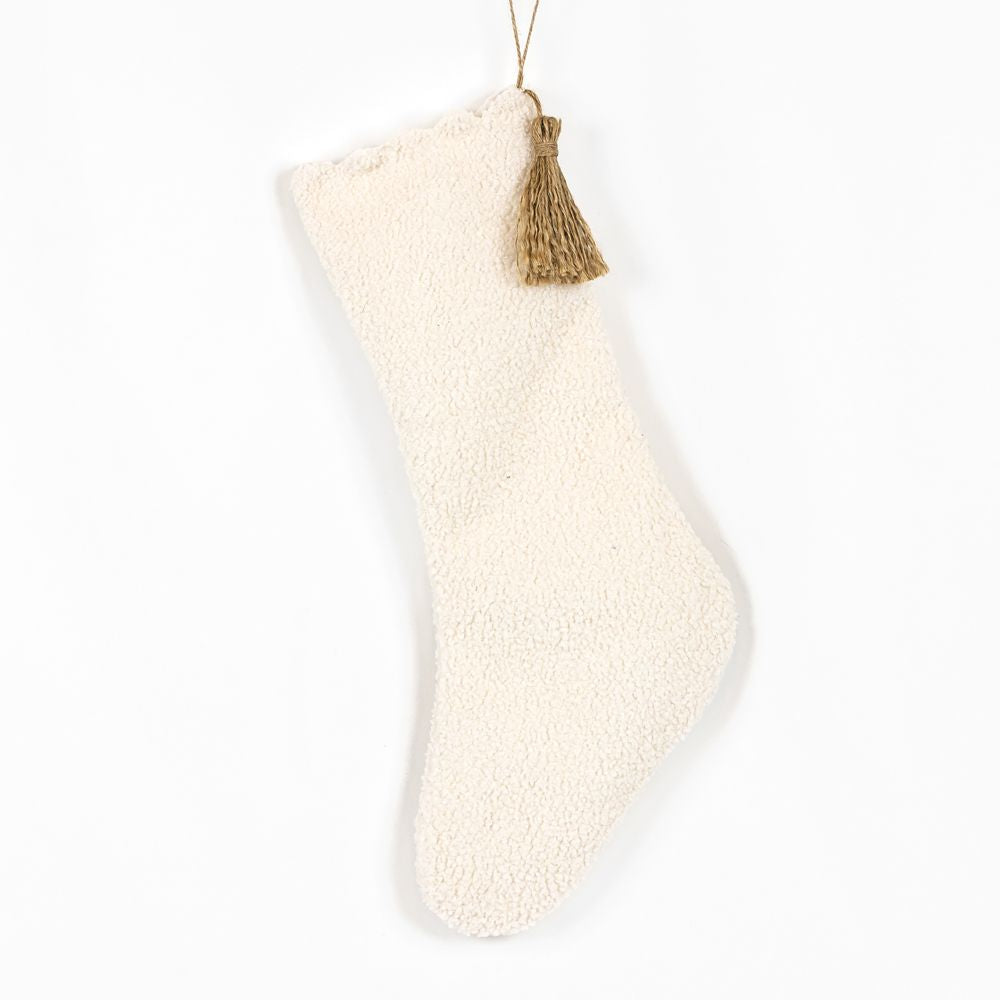 Cotton Stocking W/ Tassel, Wh/Bn Adams Christmas Adams & Co.   