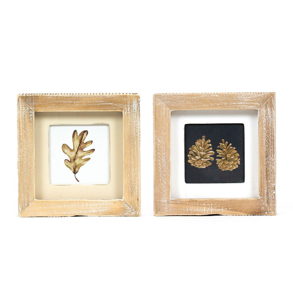 Reversible Wood Frame Sign (Pinecones/Leaf)