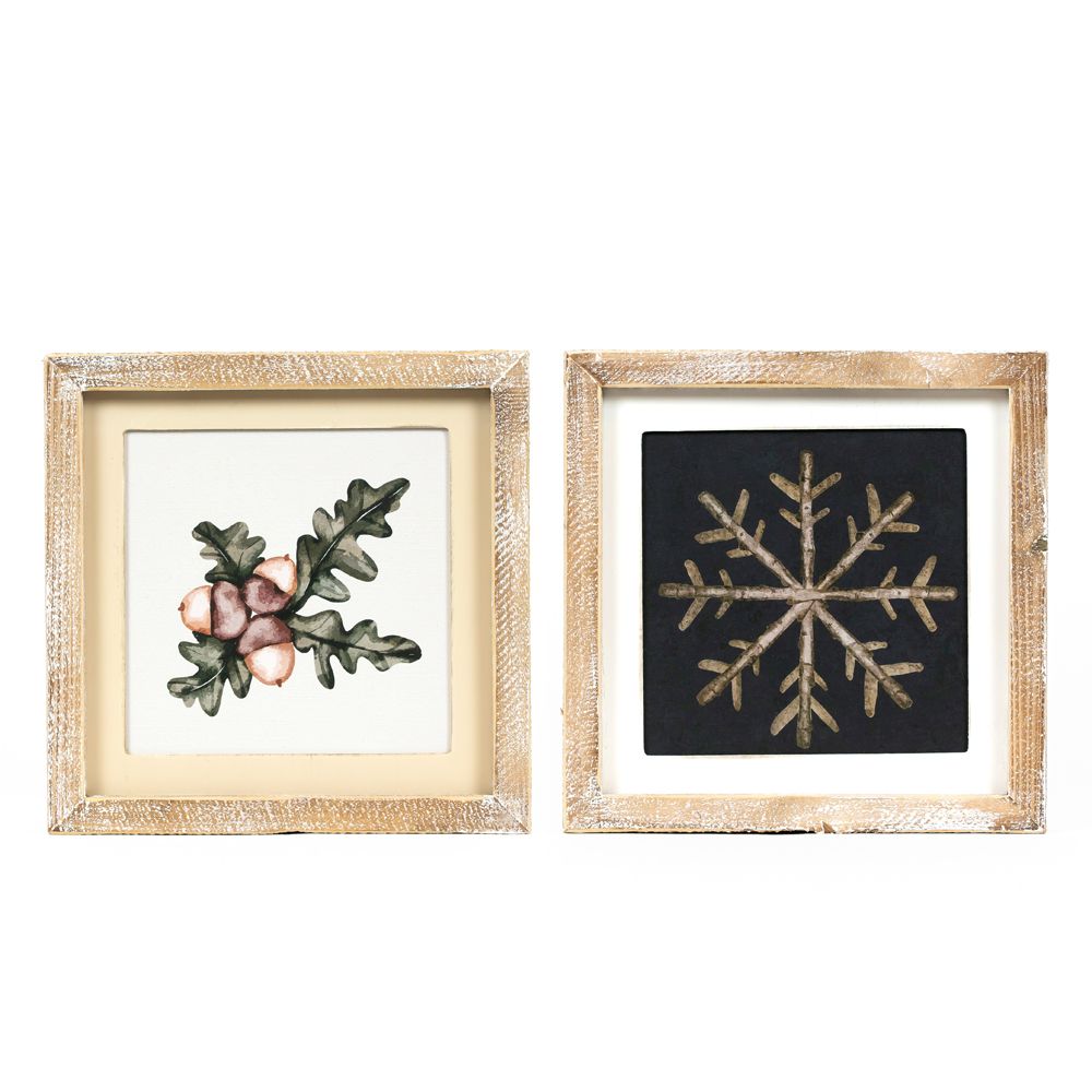 Reversible Wood Frame Sign (Snowflake/Acorn)