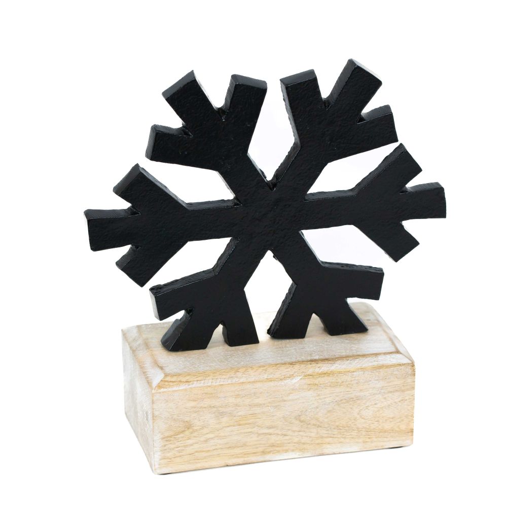 Aluminium/Mango Cutout On Stand (Snowflake) Black/Natural Adams Christmas Adams & Co.   