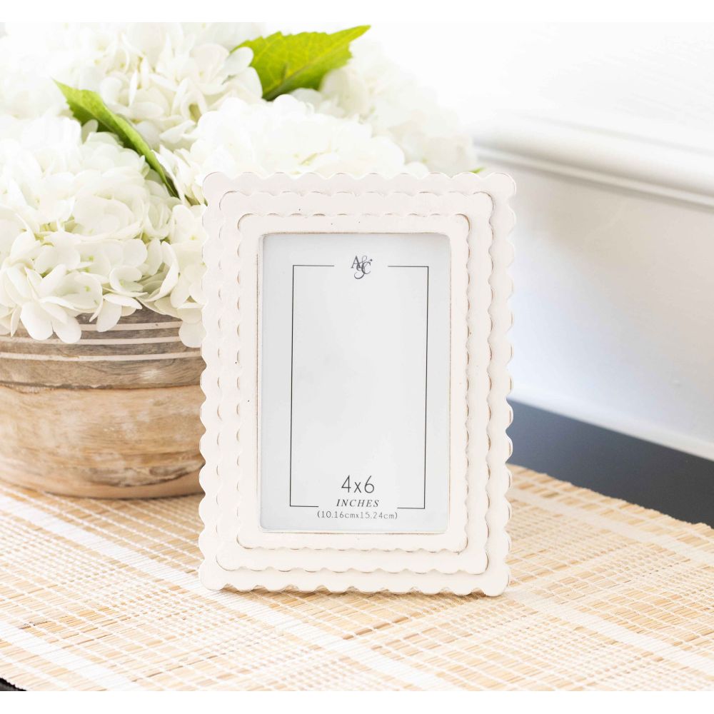 Wood Scallop Photo Frame (4X6) White Adams Everyday Adams & Co.   