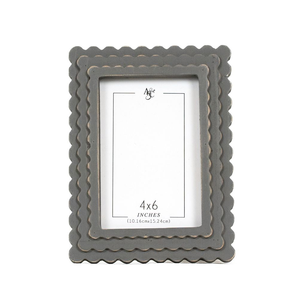 Wood Scallop Photo Frame (4X6) Grey Adams Everyday Adams & Co.   