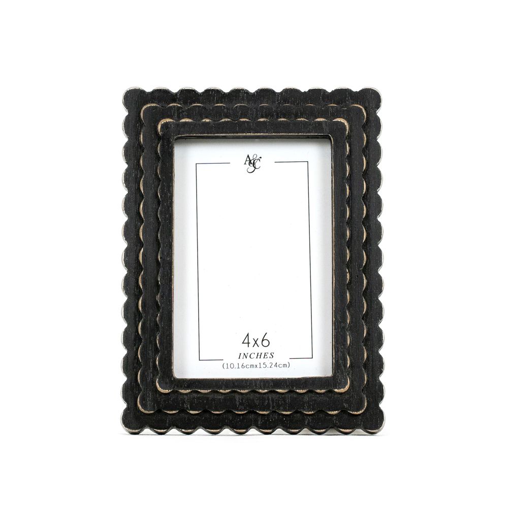 Wood Scallop Photo Frame (4X6) Black Adams Everyday Adams & Co.   