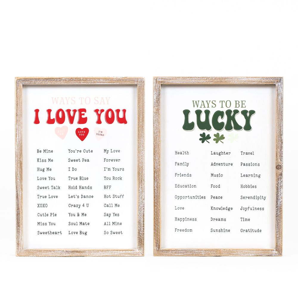 Reversible Wood Frame Sign (Love/Lucky) Adams Valentines Adams & Co.