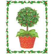 Holly Topiary In Red Pot - Boxed Holiday Cards  Caspari   