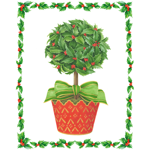 Holly Topiary In Red Pot - Boxed Holiday Cards  Caspari   