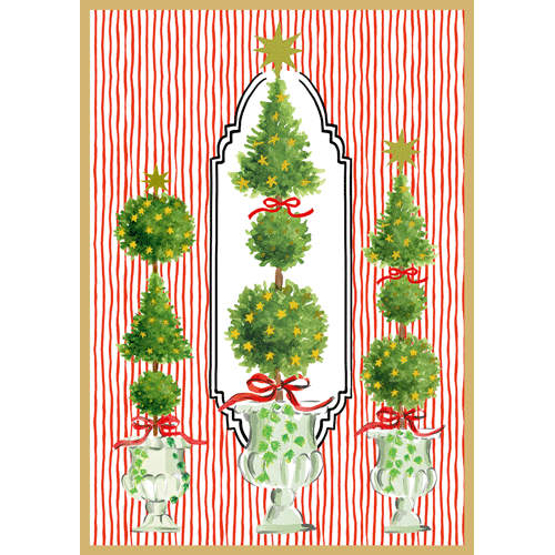 Topiaries With Red Ribbons - Boxed Holiday Cards  Caspari   