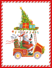 Santa In Golf Cart Foil - Boxed Holiday Cards  Caspari   