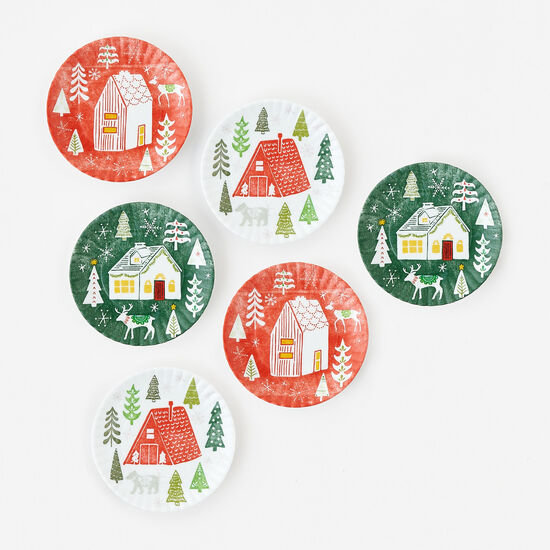 Holiday Chalet 'Paper' Coasters – Boxed Set of 6, Melamine, 4.25" Festive Coasters  180 Degrees   