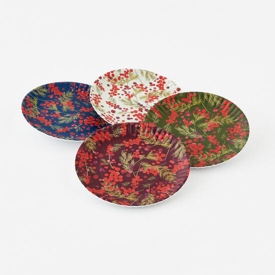 Winter Berries 'Paper' Plates – Set of 4, Melamine, 9" Festive Serveware  180 Degrees   