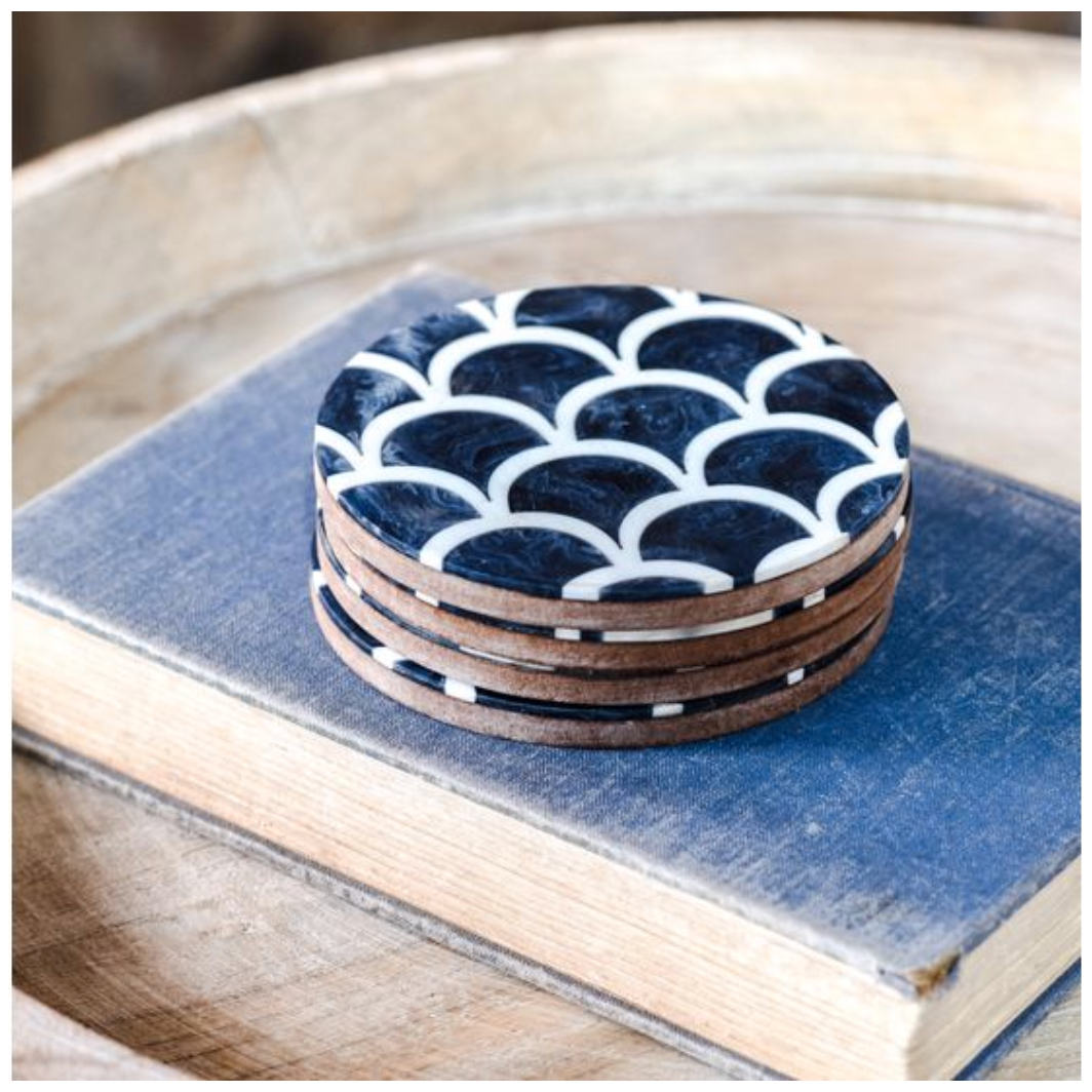 S/4 4" Blue Scallop Coasters PD Home