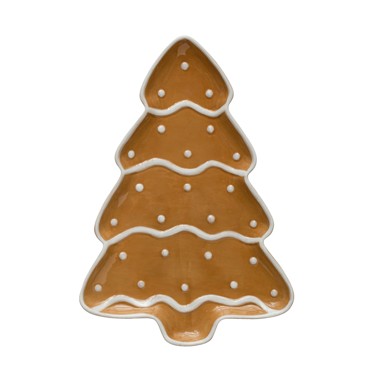 Hand-Painted Ceramic Gingerbread Tree Shaped Platter  Creative Co-Op   