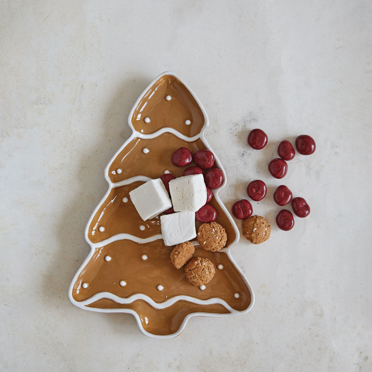 Hand-Painted Ceramic Gingerbread Tree Shaped Platter  Creative Co-Op   