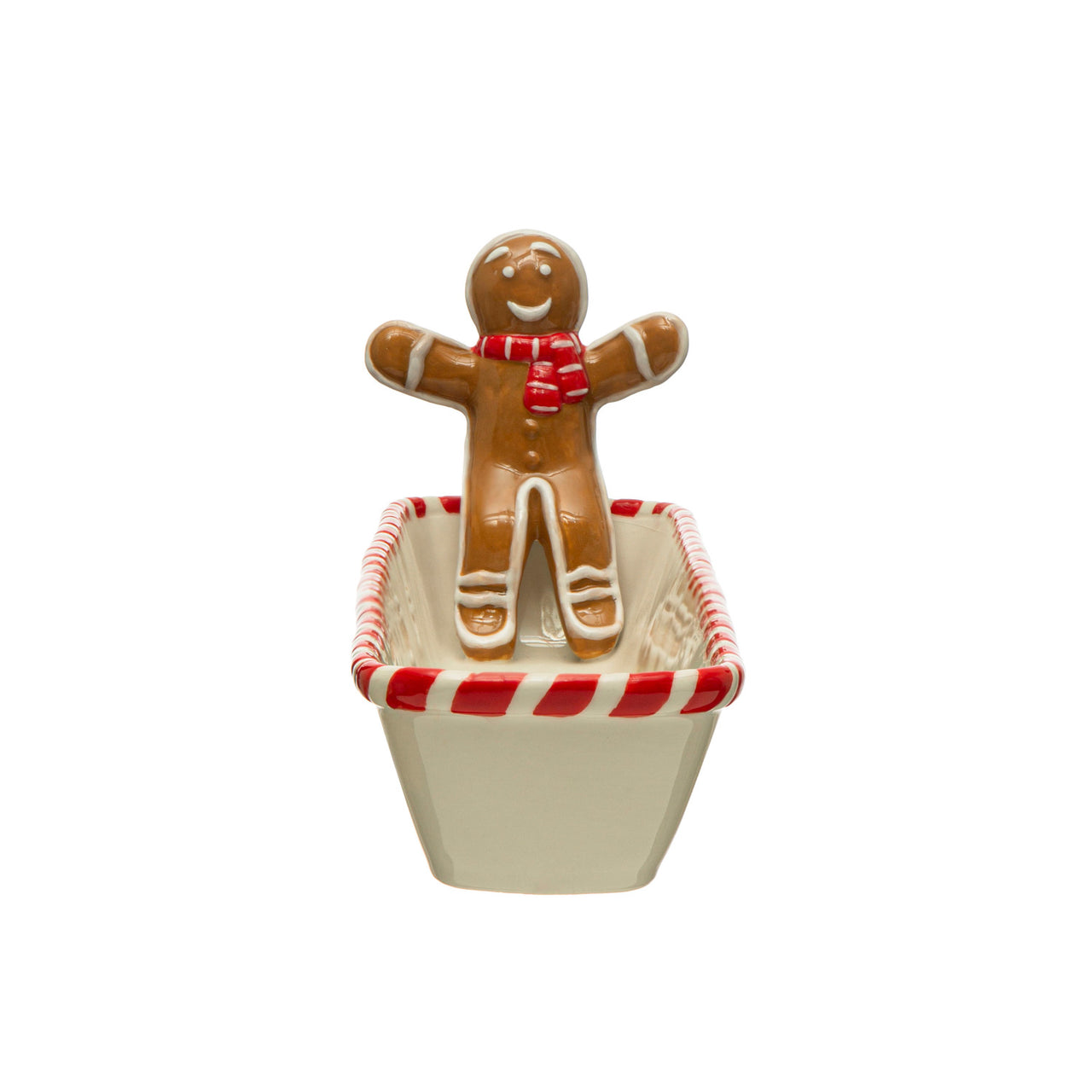 Ceramic Cracker Dish w/ Candy Cane Edge & Gingerbread Man  Creative Co-Op   