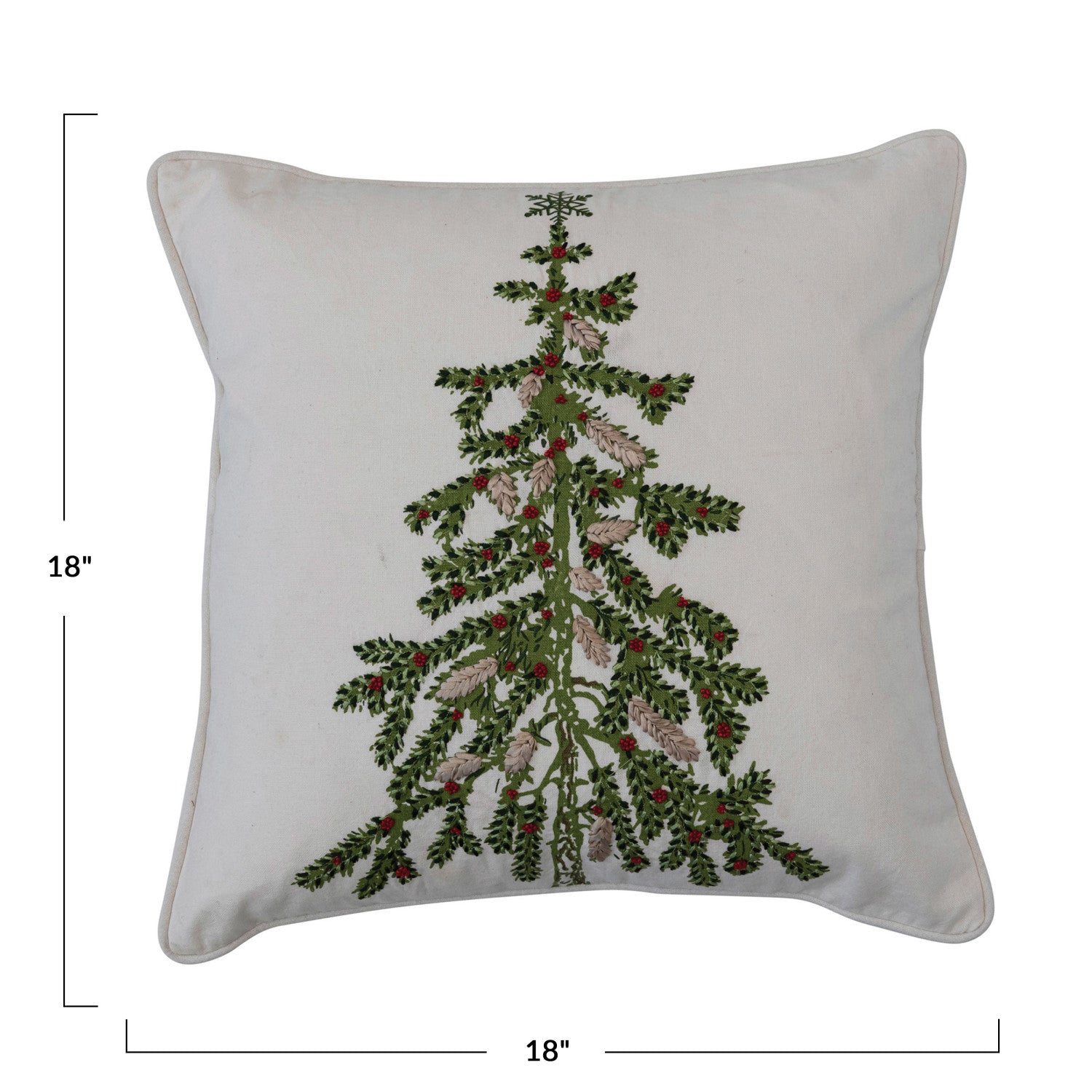 Square Cotton Printed Pillow w/ Christmas Tree  Creative Co-Op   