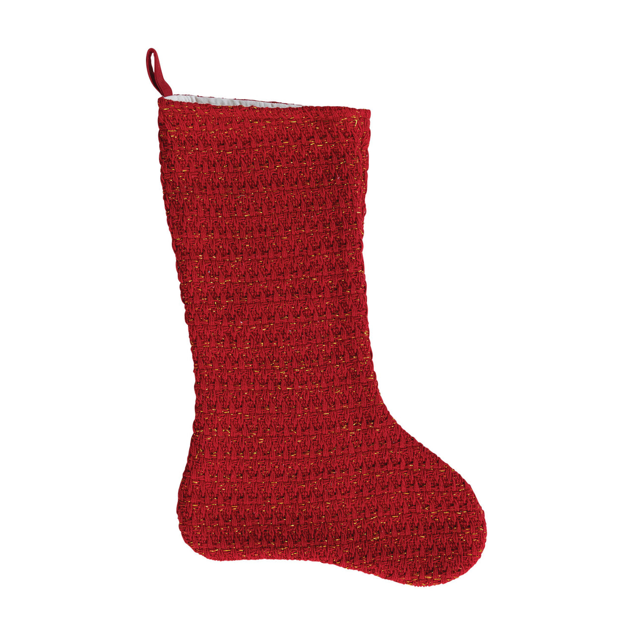 Woven Cotton Stocking w/ Metallic Gold Thread Creative Co-Op Red