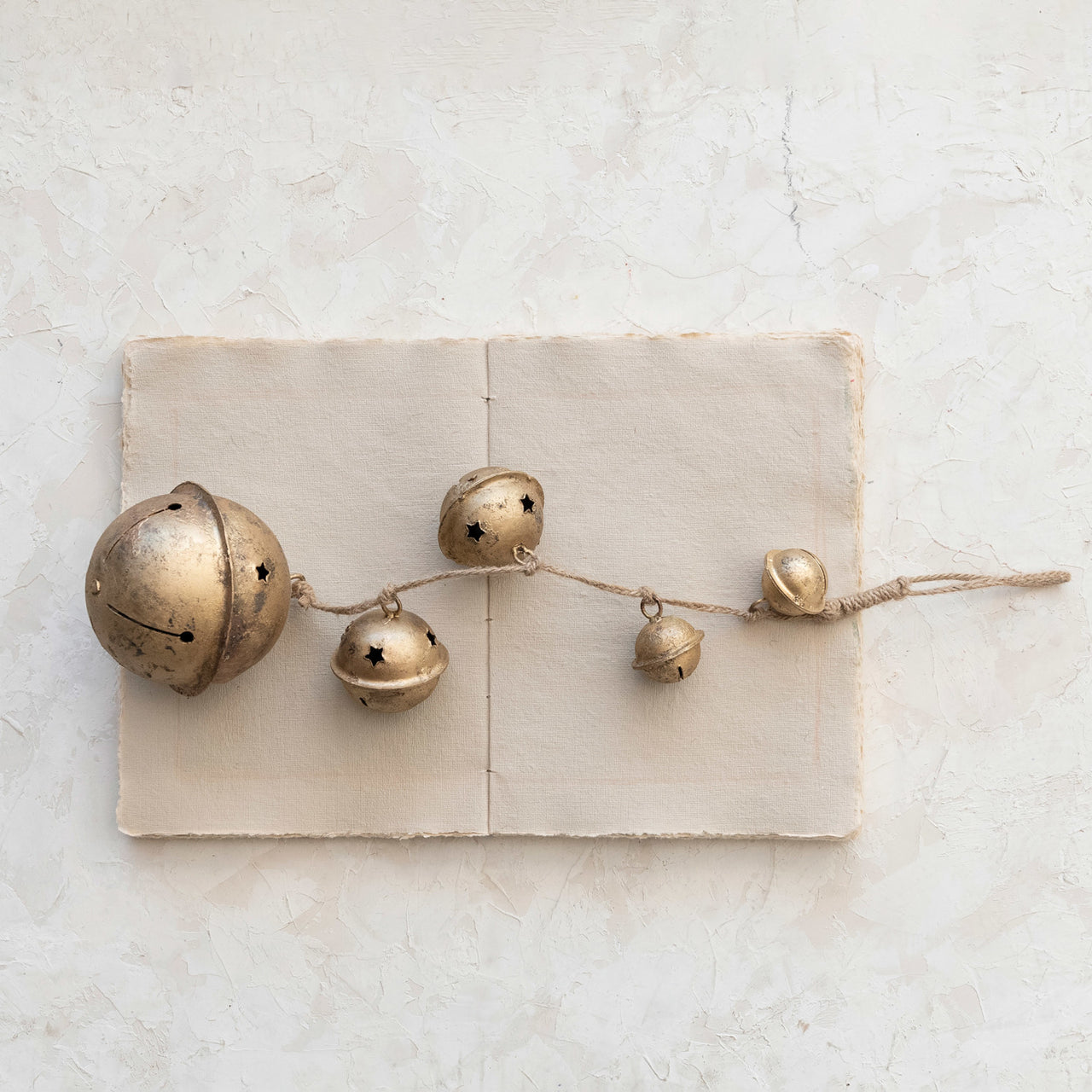 Hanging Metal Bells on Braided Jute Rope, Antique Gold  Creative Co-Op   