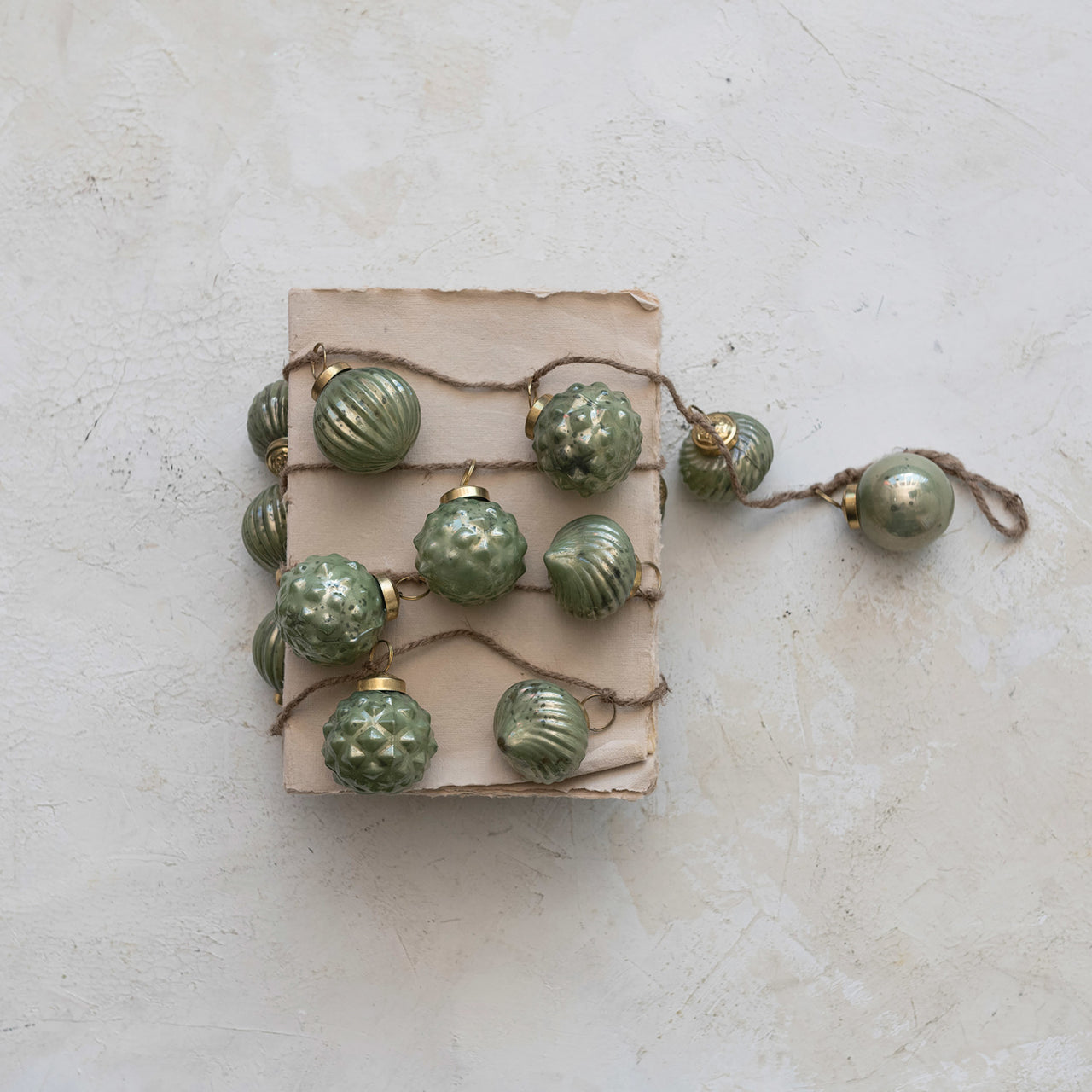 Olive Green Mercury Glass Ball Ornament Garland  Creative Co-Op   