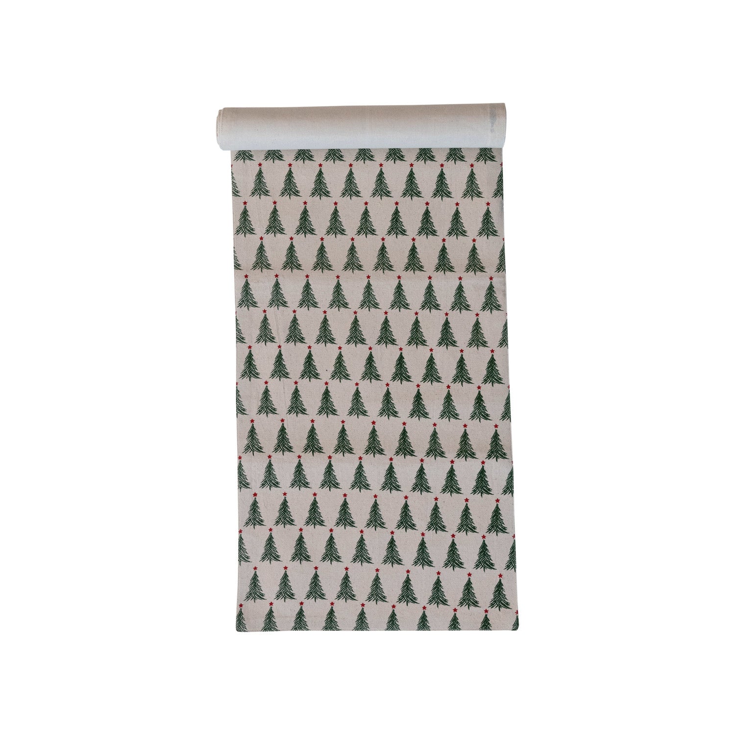 Stonewashed Cotton Printed Table Runner w/ Christmas Tree Pattern  Creative Co-Op   