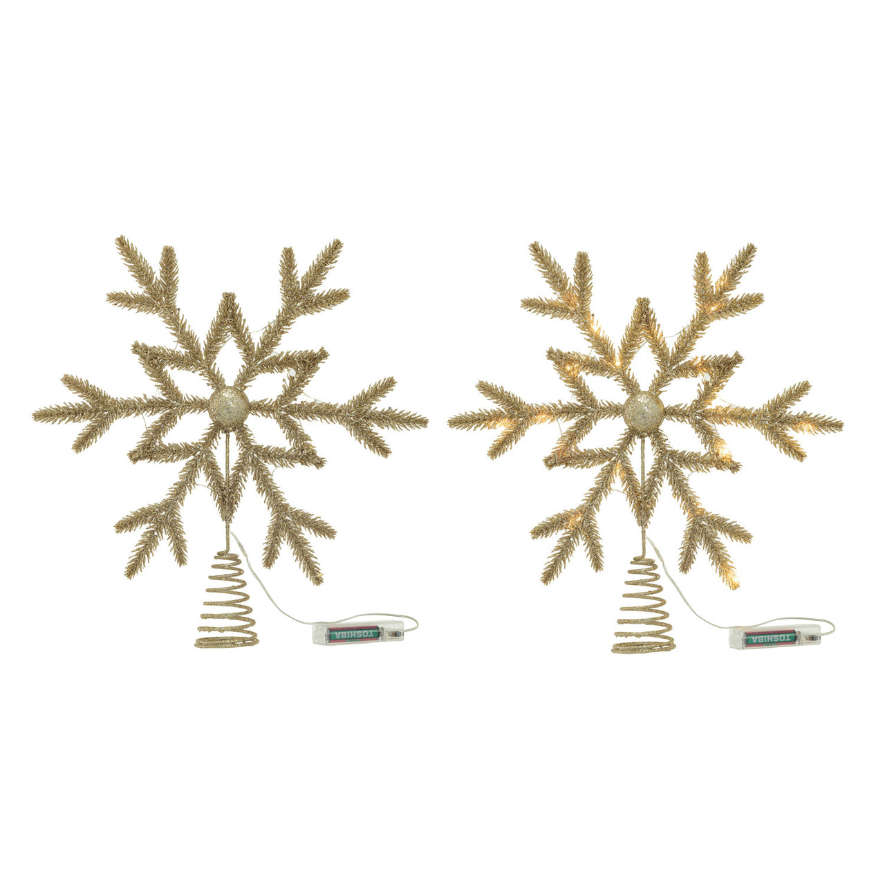 Plastic & Metal LED Snowflake Tree Topper w/ Glitter, ChampagnePlastic & Metal LED Snowflake Tree Topper w/ Glitter, Champagne  Creative Co-Op   