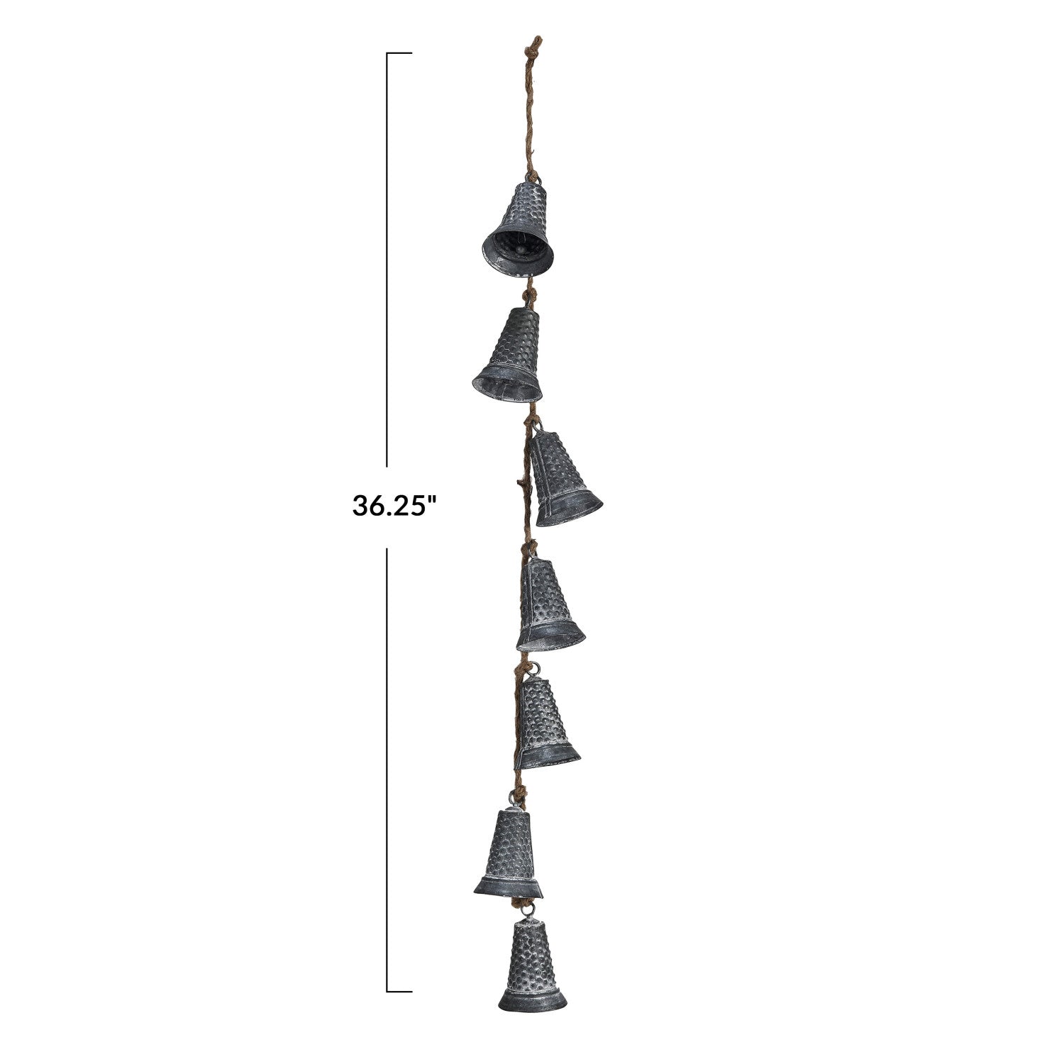 Hanging Galvanized Metal Bells on Jute Rope  Creative Co-Op   