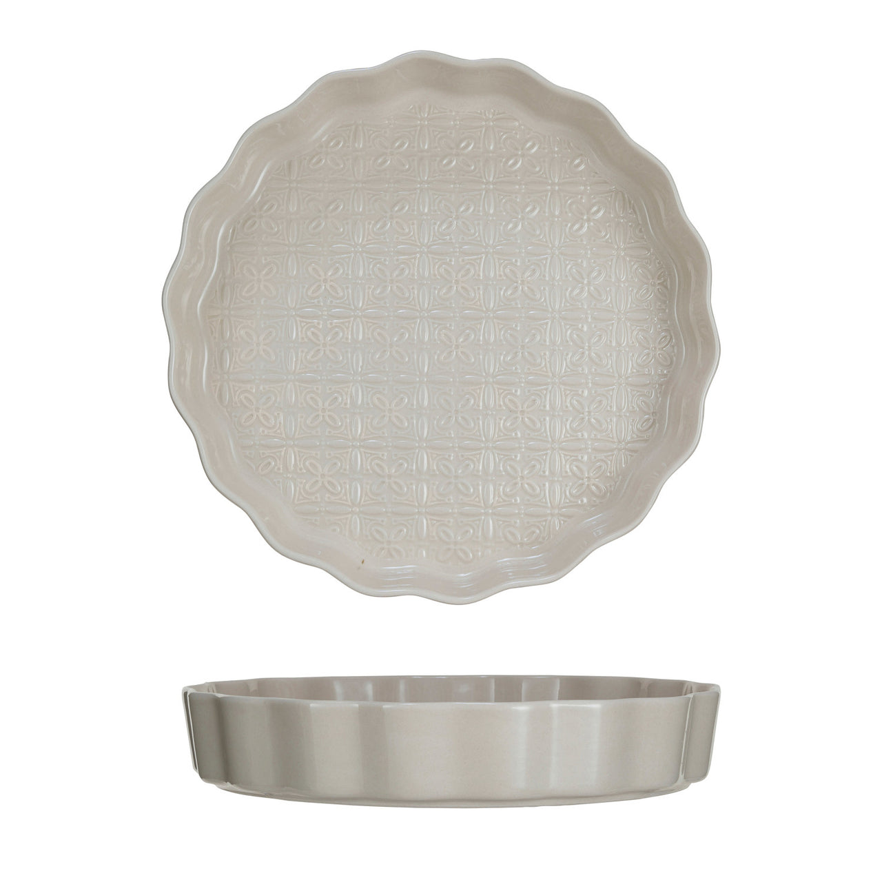 Embossed Stoneware Fluted Pie Dish w/ Pattern  Creative Co-Op   