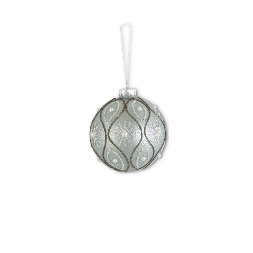 Glittered Light Blue Mercury Glass Ornament  K&K Swirl Round  