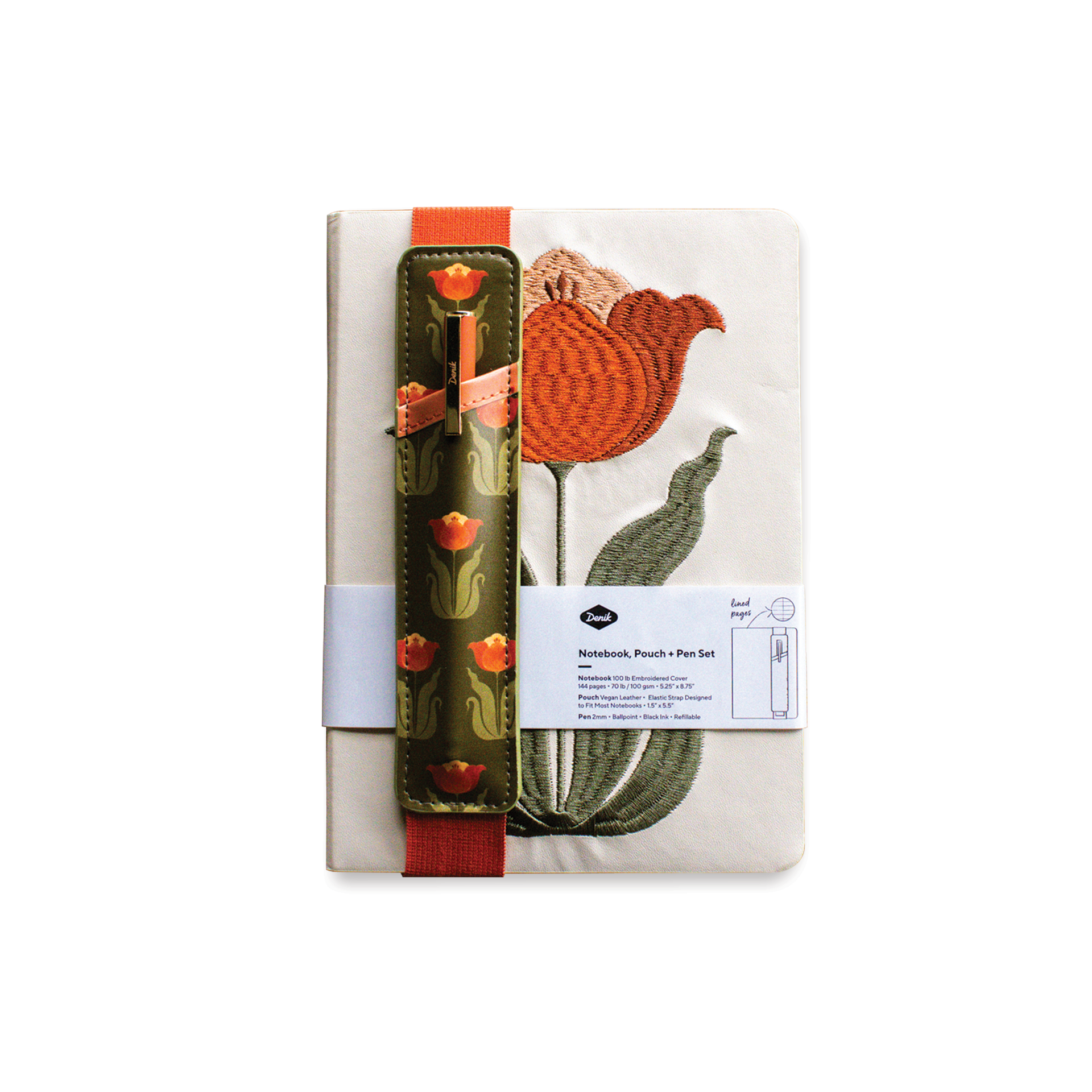 Tulip Embroidered Journal with pen Denik