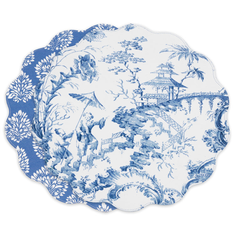 VIDA Chinoiserie Reversible Round Placemats Set of 4 (Blue & White) Beatriz Ball