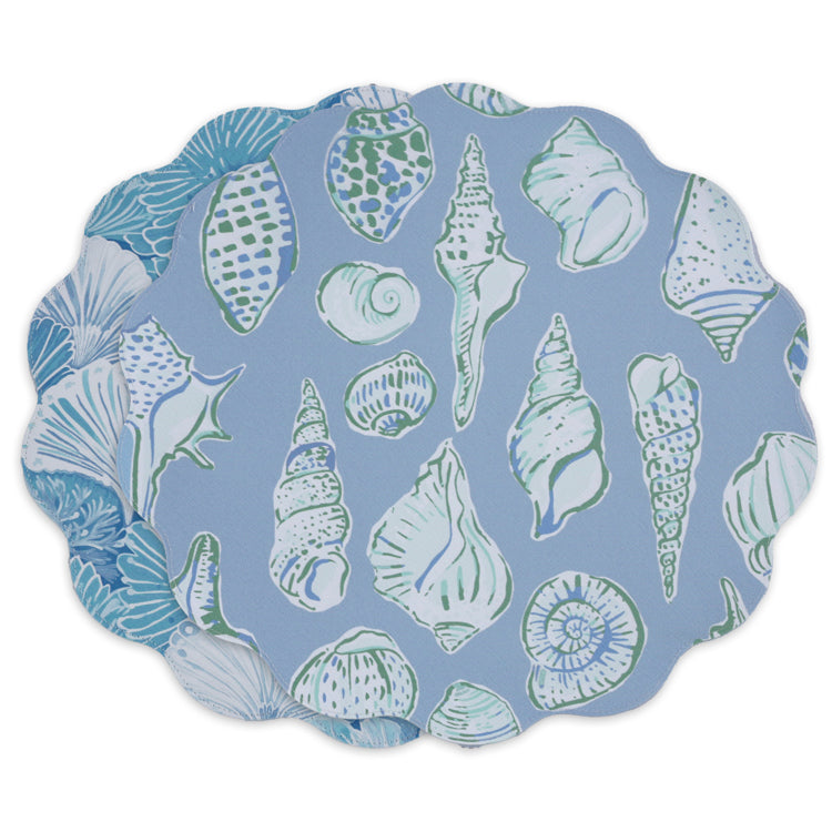 VIDA Shells & Scallops Reversible Round Placemats Set of 4 (Blue & White) Beatriz Ball