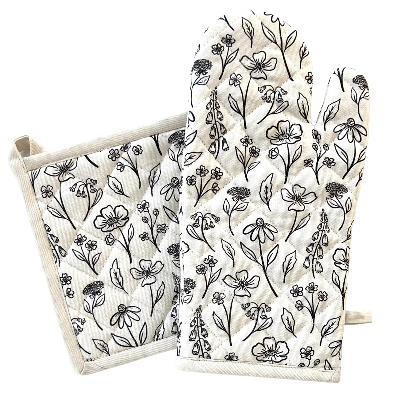 Pressed Floral Oven Mitt + Pot Holder Set Elyse Breanne Design