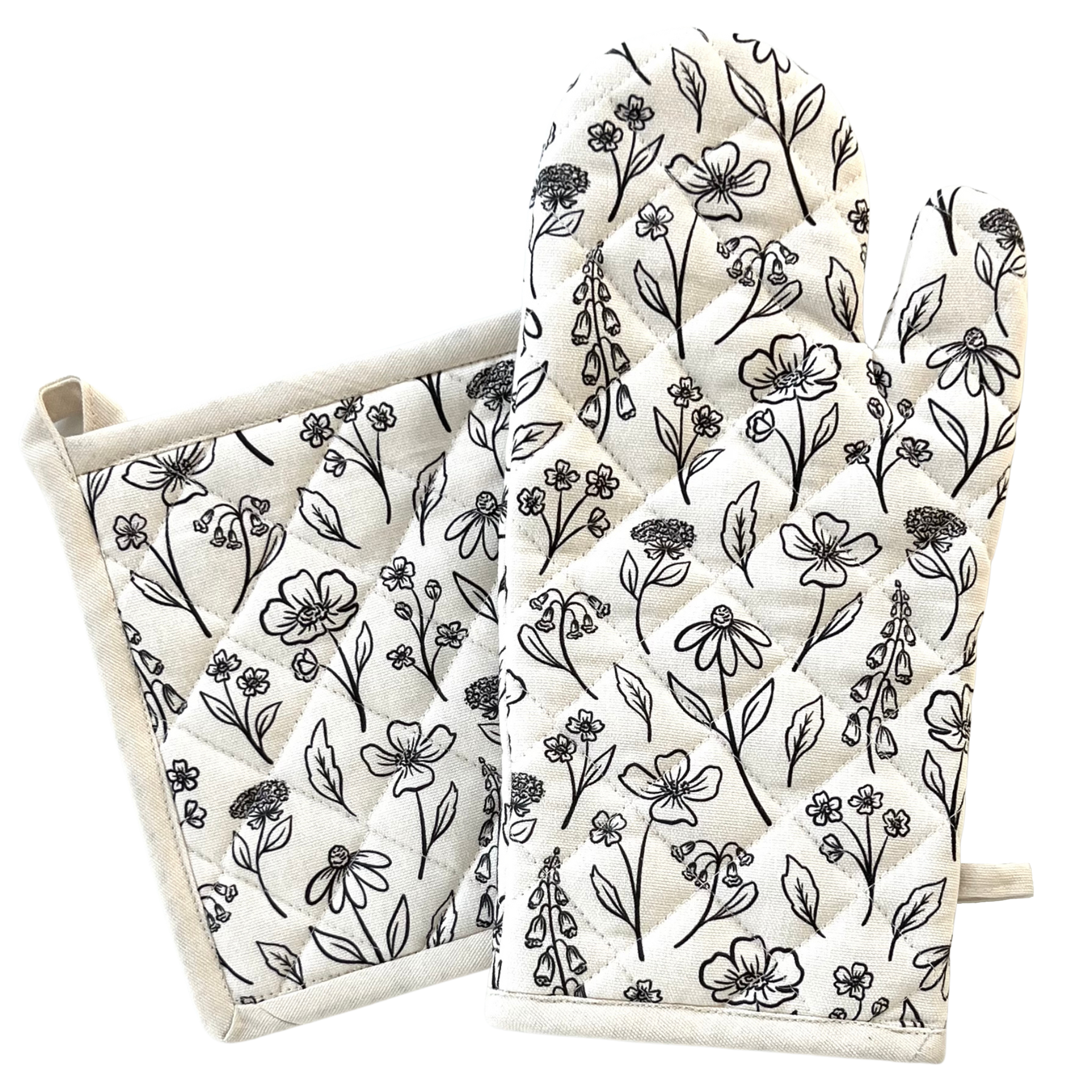 Pressed Floral Oven Mitt + Pot Holder Set Elyse Breanne Design