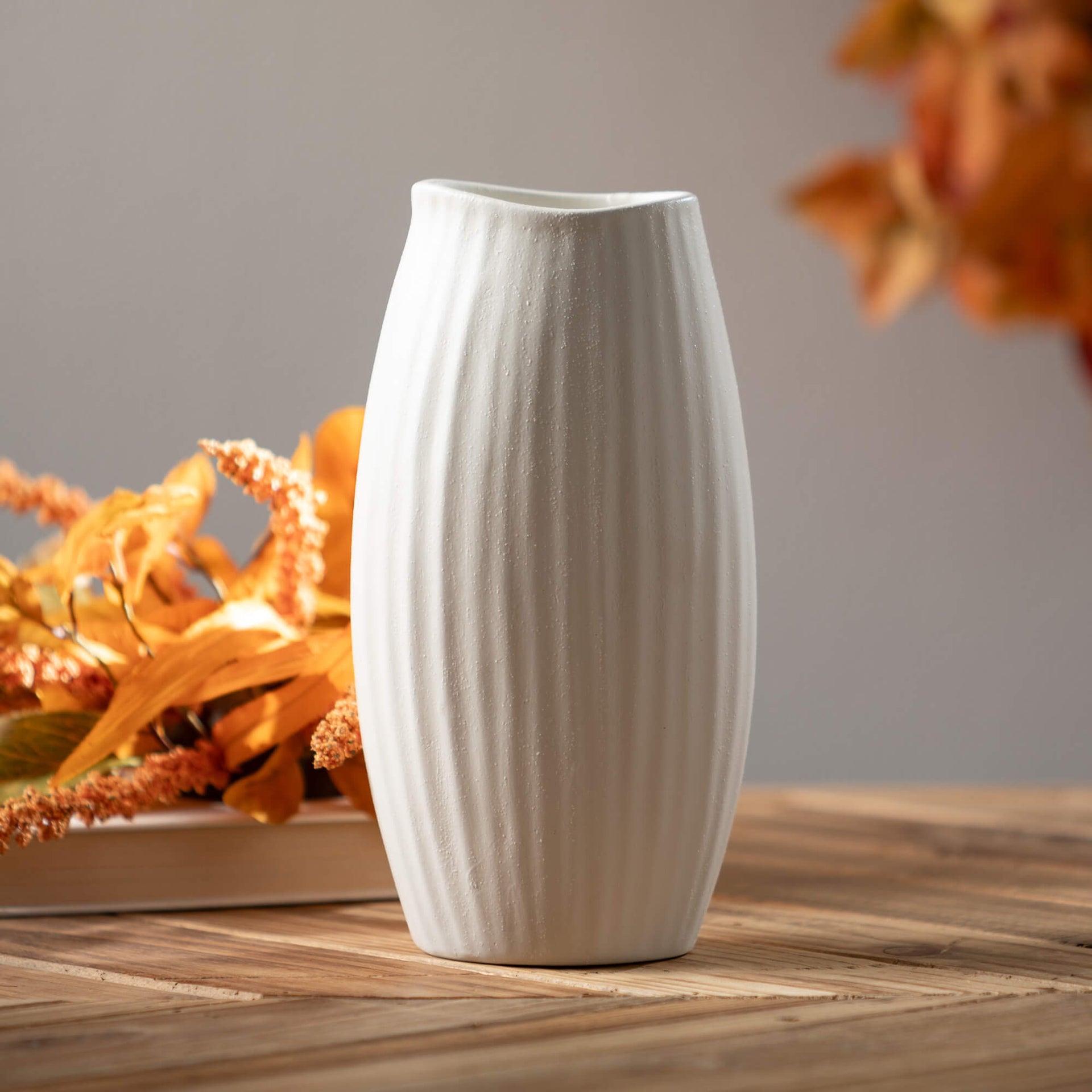 Textured White Ribbed Vase  Sullivans   