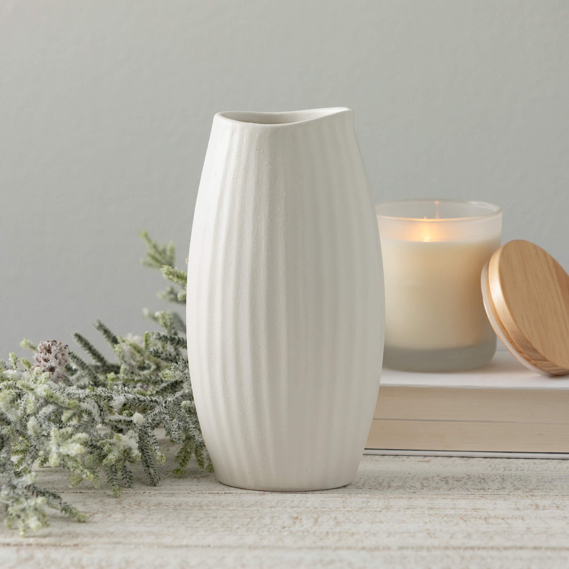 Textured White Ribbed Vase  Sullivans   