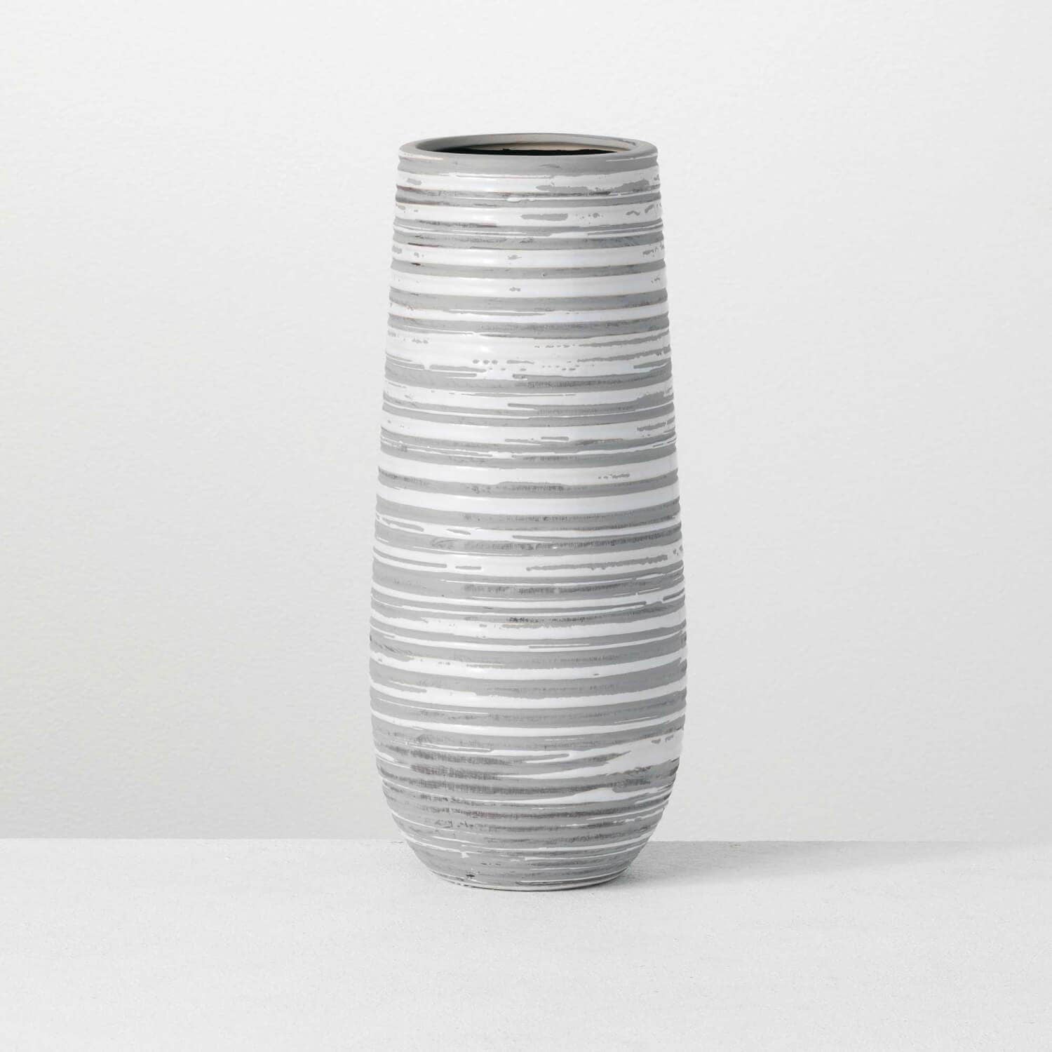 Tall Striped Gray White Vase Sullivans