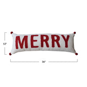 Lumbar Pillow w/ Appliqued "Merry" & Pom Poms  Creative Co-Op   