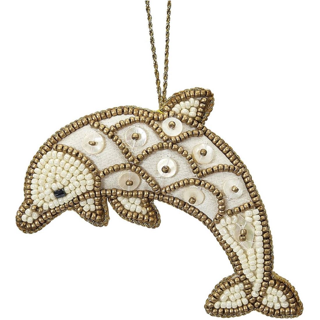 Dolphin Gold Mop & Beaded Ornament  HS Seashells   