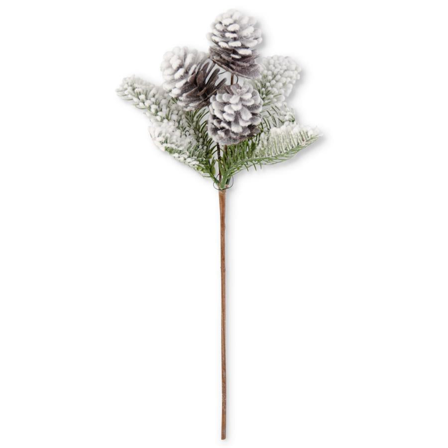 Flocked Fir and 3 Pinecone Stem  K&K   