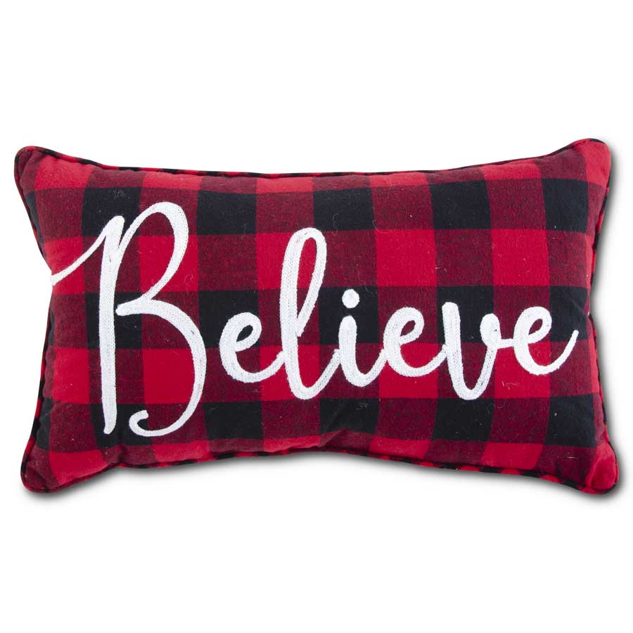 Believe Lumbar Buffalo Plaid Pillow Throw Pillows K&K   